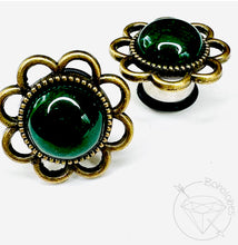 Load image into Gallery viewer, Green Jade Flower Plugs: Daisy Tunnels / Plugs 14g 12g 10g 8g 6g 4g 2g 1g 0g 11/32” 00g 7/16” 1/2”