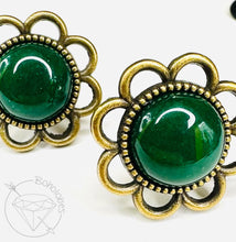 Load image into Gallery viewer, Green Jade Flower Plugs: Daisy Tunnels / Plugs 14g 12g 10g 8g 6g 4g 2g 1g 0g 11/32” 00g 7/16” 1/2”