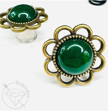 Load image into Gallery viewer, Green Jade Flower Plugs: Daisy Tunnels / Plugs 14g 12g 10g 8g 6g 4g 2g 1g 0g 11/32” 00g 7/16” 1/2”