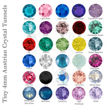 Load image into Gallery viewer, Tiny 4mm Austrian crystal stainless steel plugs / tunnels for gauges / stretched ears Sizes: 14g, 12g, 10g, 8g