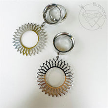Load image into Gallery viewer, Steel Wire Metal Mandala Stamp Hoop Screw Back Plugs: Dangle Gauges 2G 0G 00G 1/2" 9/16" 5/8" 11/16" 3/4” 13/16" 7/8" 1"