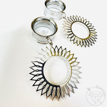 Load image into Gallery viewer, Steel Wire Metal Mandala Stamp Hoop Screw Back Plugs: Dangle Gauges 2G 0G 00G 1/2" 9/16" 5/8" 11/16" 3/4” 13/16" 7/8" 1"