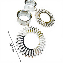 Load image into Gallery viewer, Steel Wire Metal Mandala Stamp Hoop Screw Back Plugs: Dangle Gauges 2G 0G 00G 1/2" 9/16" 5/8" 11/16" 3/4” 13/16" 7/8" 1"