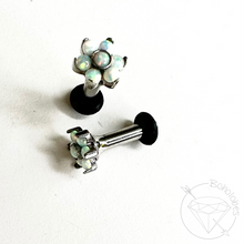 Load image into Gallery viewer, Mini opal prong set flower minimalist stud plugs 14g 12g 10g 8g