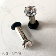 Load image into Gallery viewer, Crystal stud prong earrings | plugs: 14g 12g 10g 8g 6g 4g 2g 1g 0g