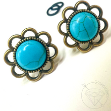 Load image into Gallery viewer, Blue Turquoise Howlite Flower Plugs Gauges: Surgical Steel Tunnels 14g 12g 10g 8g 6g 4g 2g 1g 0g 11/32” 00g 7/16” 1/2”