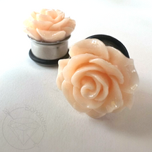 Load image into Gallery viewer, Large Resin Rose Flower Plugs: Gauged Ear Stretcher Tunnels 14g 12g 10g 8g 6g 4g 2g 1g 0g 11/32” 00g 7/16” 1/2”