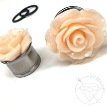 Load image into Gallery viewer, Large Resin Rose Flower Plugs: Gauged Ear Stretcher Tunnels 14g 12g 10g 8g 6g 4g 2g 1g 0g 11/32” 00g 7/16” 1/2”