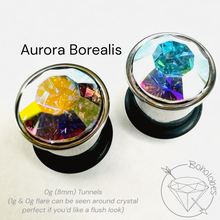 Load image into Gallery viewer, 8mm Austrian Crystal plugs stainless steel plugs for stretched ears Sizes: 6 - 0 gauge