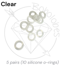 Load image into Gallery viewer, Plug O-Rings (Pair) – Black or Clear, Gauges 14g 12g 10g 8g 6g 4g 2g 1g 0g 11/32” 00g 7/16” 1/2” 9/16” 5/8” 11/13” 3/4” 13/16” 7/8” 1”