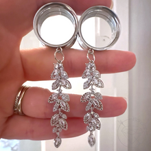 Load image into Gallery viewer, Ornate Flower petal Crystal Gauges Boho Glam Plugs 4g 2g 1g 0g 11/32” 00g 7/16” 1/2” 9/16” 5/8” 11/13” 3/4” 13/16” 7/8” 1”1 1/8" 1 3/16"