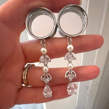 Load image into Gallery viewer, Ornate Crystal Gauges Boho Style Glam Plugs pearl dots 4g 2g 1g 0g 11/32” 00g 7/16” 1/2” 9/16” 5/8” 11/13” 3/4” 13/16” 7/8” 1”1 1/8" 1 3/16"