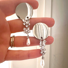 Load image into Gallery viewer, Ornate Crystal Gauges Boho Style Glam Plugs Pearl drop 4g 2g 1g 0g 11/32” 00g 7/16” 1/2” 9/16” 5/8” 11/13” 3/4” 13/16” 7/8” 1”1 1/8" 1 3/16"