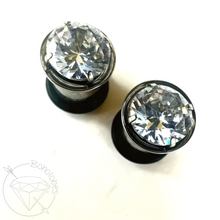 Load image into Gallery viewer, Crystal stud prong earrings | plugs: 14g 12g 10g 8g 6g 4g 2g 1g 0g