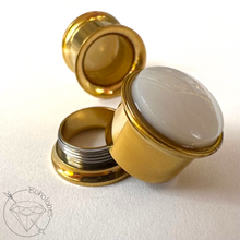 Load image into Gallery viewer, Mother of Pearl Screw-Back Plugs: Surgical Stainless Steel Tunnels for Stretched Ears 0g 00g 1/2"