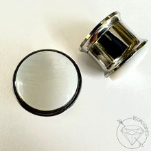 Load image into Gallery viewer, Mother of Pearl Screw-Back Plugs: Surgical Stainless Steel Tunnels for Stretched Ears 0g 00g 1/2"