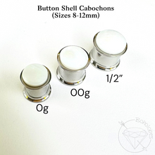 Load image into Gallery viewer, Mother of Pearl Screw-Back Plugs: Surgical Stainless Steel Tunnels for Stretched Ears 0g 00g 1/2"