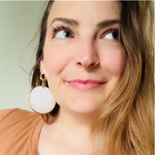 Load image into Gallery viewer, Light Ear Weights – Gold &amp; Mother of Pearl Disc Dangles - Gold Earrings 2G 0G 00G 1/2" 9/16" 5/8" 11/16" 3/4” 13/16" 7/8" 1"