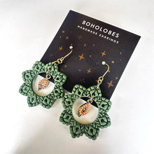 Load image into Gallery viewer, Boho Plug Earrings | Green Floral Dangles | Tunnel Earrings | Gauge Jewelry | 2G 0G 00G 1/2" 9/16" 5/8" 11/16" 3/4” 13/16" 7/8" 1"