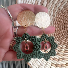Load image into Gallery viewer, Boho Plug Earrings | Green Floral Dangles | Tunnel Earrings | Gauge Jewelry | 2G 0G 00G 1/2" 9/16" 5/8" 11/16" 3/4” 13/16" 7/8" 1"