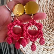 Load image into Gallery viewer, Pink Boho Floral Plugs| Statement Dangle Earrings | 14g 12g 10g 8g 6g 4g 2G 0G 00G 1/2" 9/16" 5/8" 11/16" 3/4” 13/16" 7/8" 1" 1 1 1/8"