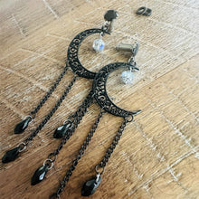 Load image into Gallery viewer, Black celestial Gold Czech moon goth gauges 14g 16g 10g 8g 6g 4g 2g 1g 0g 11/32” 00g 7/16” 1/2” 9/16” 5/8” 11/13” 3/4” 13/16” 7/8” 1”