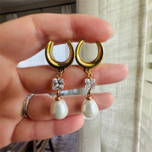 Load image into Gallery viewer, Bridal Pearl Plugs | Gold CZ Dangles 14g 12g 10g 8g 6g 4g 2G 0G 00G 1/2" 9/16" 5/8" 11/16" 3/4” 13/16" 7/8" 1" 1 1/8" 14g 12g 10g 8g 6g 4g 2G 0G 00G 1/2" 9/16" 5/8" 11/16" 3/4” 13/16" 7/8" 1" 1 1 1/8"