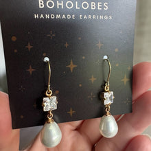 Load image into Gallery viewer, Bridal Pearl Plugs | Gold CZ Dangles 14g 12g 10g 8g 6g 4g 2G 0G 00G 1/2" 9/16" 5/8" 11/16" 3/4” 13/16" 7/8" 1" 1 1/8" 14g 12g 10g 8g 6g 4g 2G 0G 00G 1/2" 9/16" 5/8" 11/16" 3/4” 13/16" 7/8" 1" 1 1 1/8"