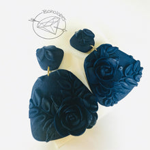 Load image into Gallery viewer, Midnight Bloom Floral Deep Navy Blue Statement Earrings