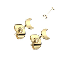 Load image into Gallery viewer, Moon stud gold steel earrings
