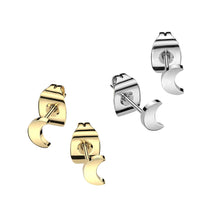 Load image into Gallery viewer, Moon stud gold steel earrings