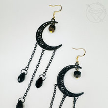 Load image into Gallery viewer, Black celestial crescent moon goth dangle plugs gauges 2g 1g 0g 00g 7/16&quot; 1/2” 6mm 7mm 8mm 10mm 11mm 12mm