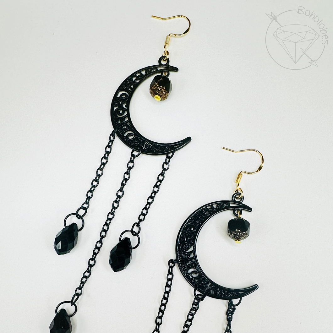 Black celestial crescent moon goth dangle plugs gauges 2g 1g 0g 00g 7/16