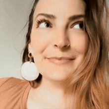 Load image into Gallery viewer, Light Ear Weights – Gold &amp; Mother of Pearl Disc Dangles - Gold Earrings 2G 0G 00G 1/2" 9/16" 5/8" 11/16" 3/4” 13/16" 7/8" 1"