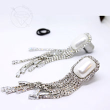 Load image into Gallery viewer, Rhinestone Pearl Tassel Statement Plugs: Surgical Steel Dangle Tunnels