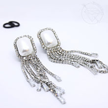 Load image into Gallery viewer, Rhinestone Pearl Tassel Statement Plugs: Surgical Steel Dangle Tunnels