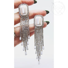 Load image into Gallery viewer, Rhinestone Pearl Tassel Statement Plugs: Surgical Steel Dangle Tunnels