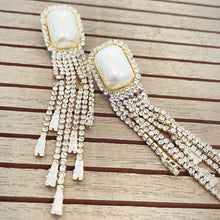 Load image into Gallery viewer, Rhinestone Pearl Tassel Statement Plugs: Surgical Steel Dangle Tunnels