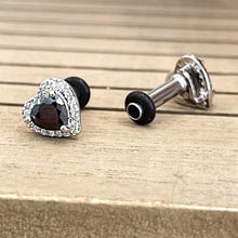 Load image into Gallery viewer, Rainbow crystal silver heart minimalist stud plugs 14g 12g 10g 8g 6g 4g 2g