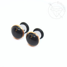 Load image into Gallery viewer, Black Agate Hider Plugs: Surgical Stainless Steel Tunnels for Gauged Ears 14g 12g 10g 8g 6g 4g 2g 1g 0g 11/32” 00g 7/16” 1/2”