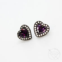 Load image into Gallery viewer, Black rhinestone heart minimalist stud plugs 14g 12g 10g 8g 6g 4g 2g