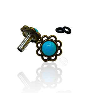 Blue turquoise flower plugs gauges: 14g 12g 10g  8g 6g 4mm 4g 5mm 2g 6mm 1g 7mm 0g 8mm 11/32" 9mm 00g 10mm 7/16" 11mm