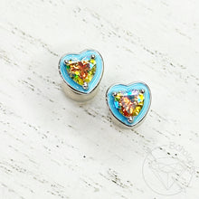 Load image into Gallery viewer, AB crystal silver blue heart minimalist stud plugs 14g 12g 10g 8g 6g 4g 2g