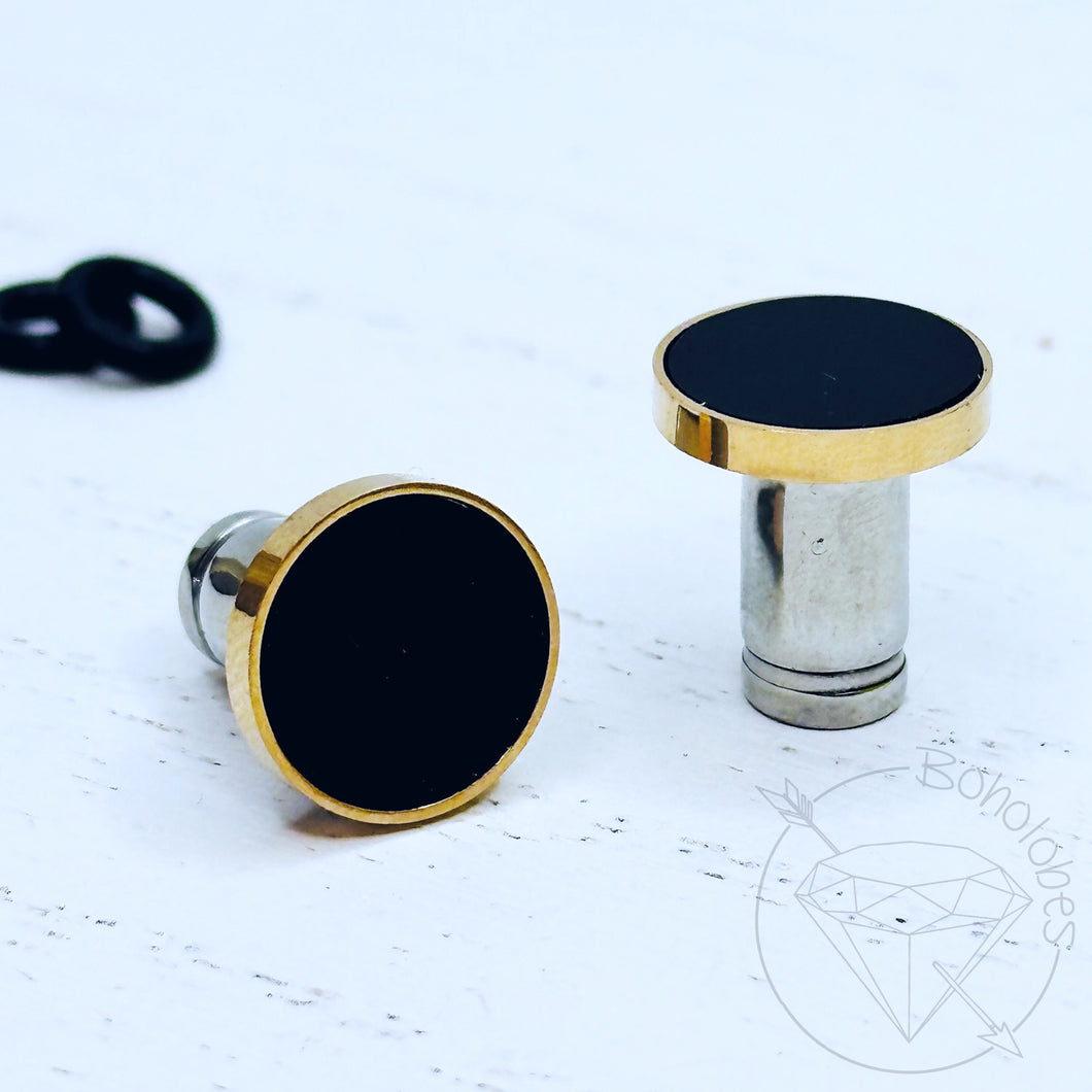 Minimalist black and rose gold stud plugs gauges plugs tunnels: Sizes 4g 2g 1g 0g 11/32