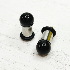 Black onyx ball gauges 4mm 6mm 8mm ball plugs: 14g 12g 10g 8g 6g 4g  2g 1g (7mm)