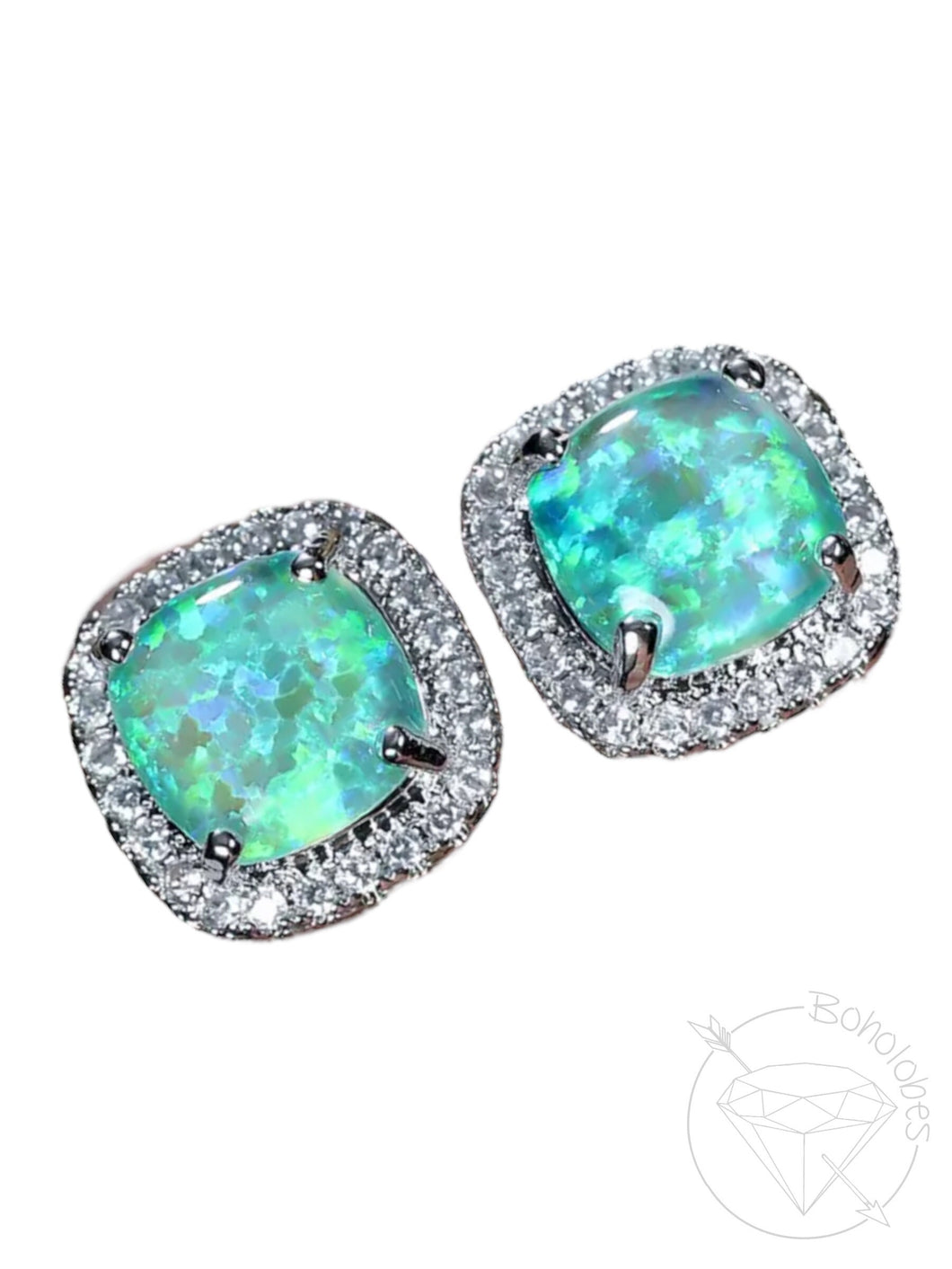 Crystal opal plugs Square CZ halo stud white gold silver wedding plugs for gauged or stretched ears: Sizes 12g 10g 8g 6g 4g 2g 1g 0g