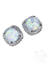 Load image into Gallery viewer, Crystal opal plugs Square CZ halo stud white gold silver wedding plugs for gauged or stretched ears: Sizes 12g 10g 8g 6g 4g 2g 1g 0g