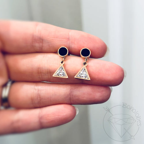 Art deco triangle geometric pearl and rhinestone dangle hider plugs 12g 10g 8g 6g Regular earring