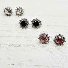 Load image into Gallery viewer, Black Pink Clear crystal CZ halo stud wedding plugs gauges plugs tunnels: Sizes 6g 4g 2g 1g 0g 11/32&quot; 00g 4mm 5mm 6mm 7mm 8mm 9mm 10mm