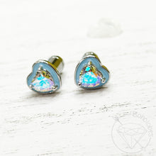 Load image into Gallery viewer, AB crystal silver blue heart minimalist stud plugs 14g 12g 10g 8g 6g 4g 2g